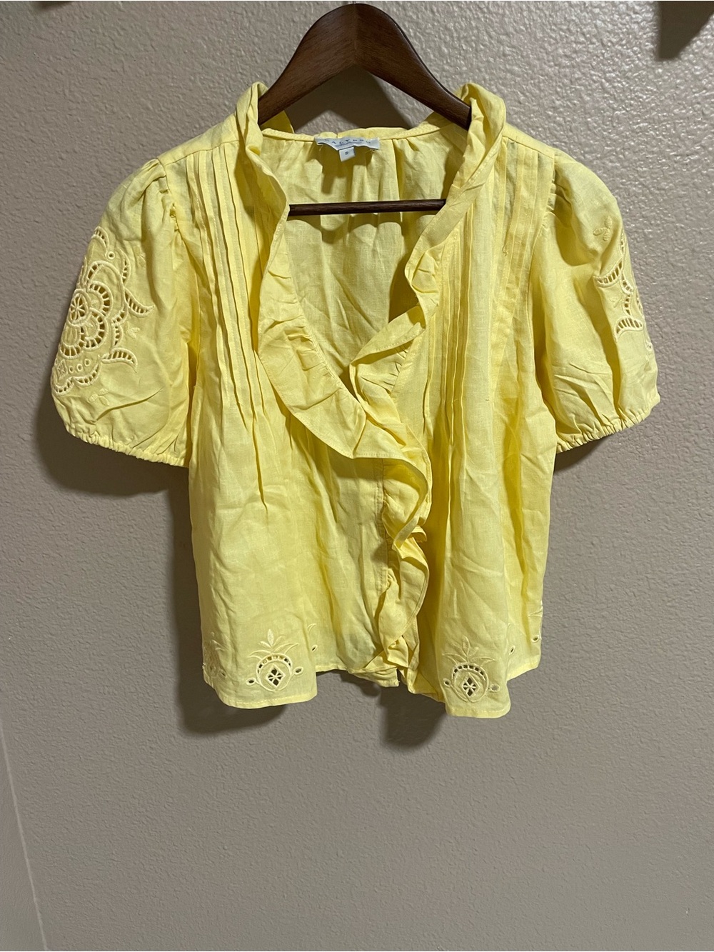 Calypso St. Barth Sunny Yellow Ruffle Front Eyelet Blouse